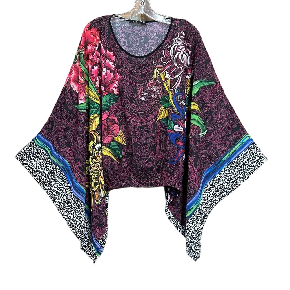 Te Amo Boho Butterfly Floral Paisley Blouse One Size Kimono Sleeve Bohemian
